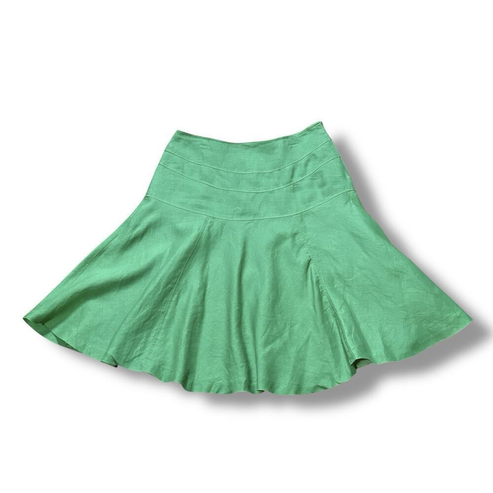 VTG Y2K Sunny Leigh Womens Linen Kelly Green Skirt Size 8 Trumpet Flare Classic